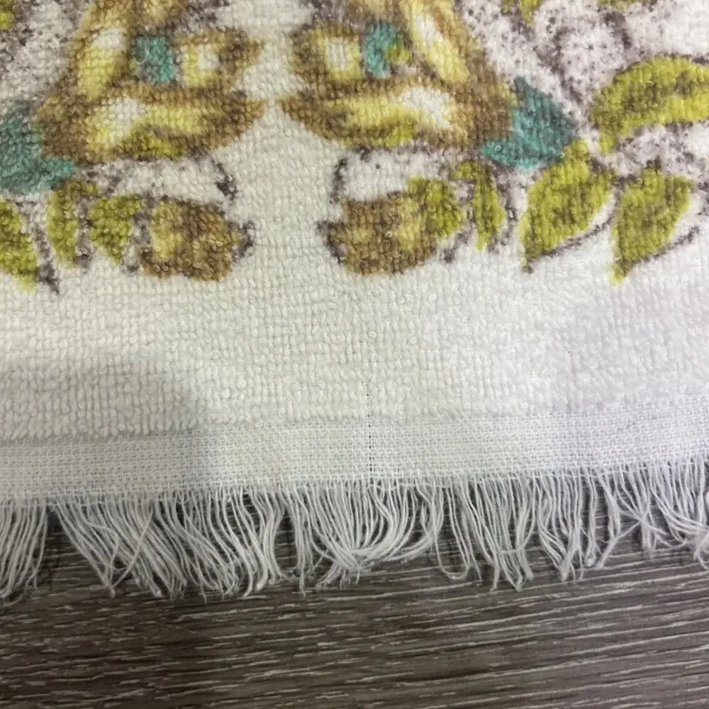 VTG Boho Yellow Blue White Floral Hand Towel 25” x 14.5” Leshner Fringe